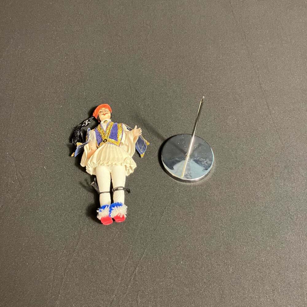 Vintage Greek Souvenir Tsolias Folk Costume Male Doll with Stand